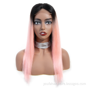 Human Hair Lace Wig 4*4 Ombre 1b Golden Rose Glueless Transparent HD Lace Human Hair Wig 180 Density Brazilian Long Straight Wig